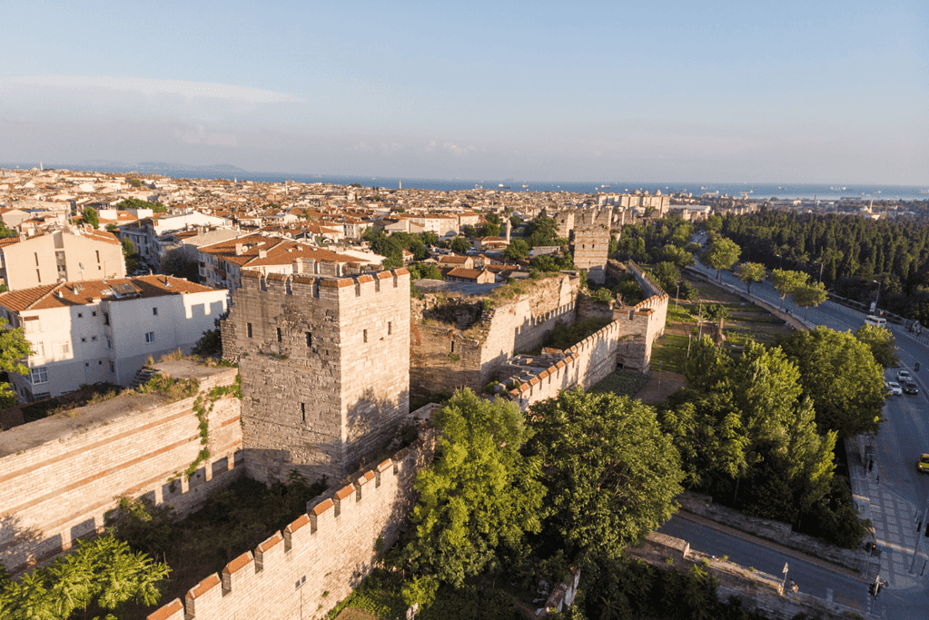 Image of an ancient wall and castle from the Byzantine Empire era