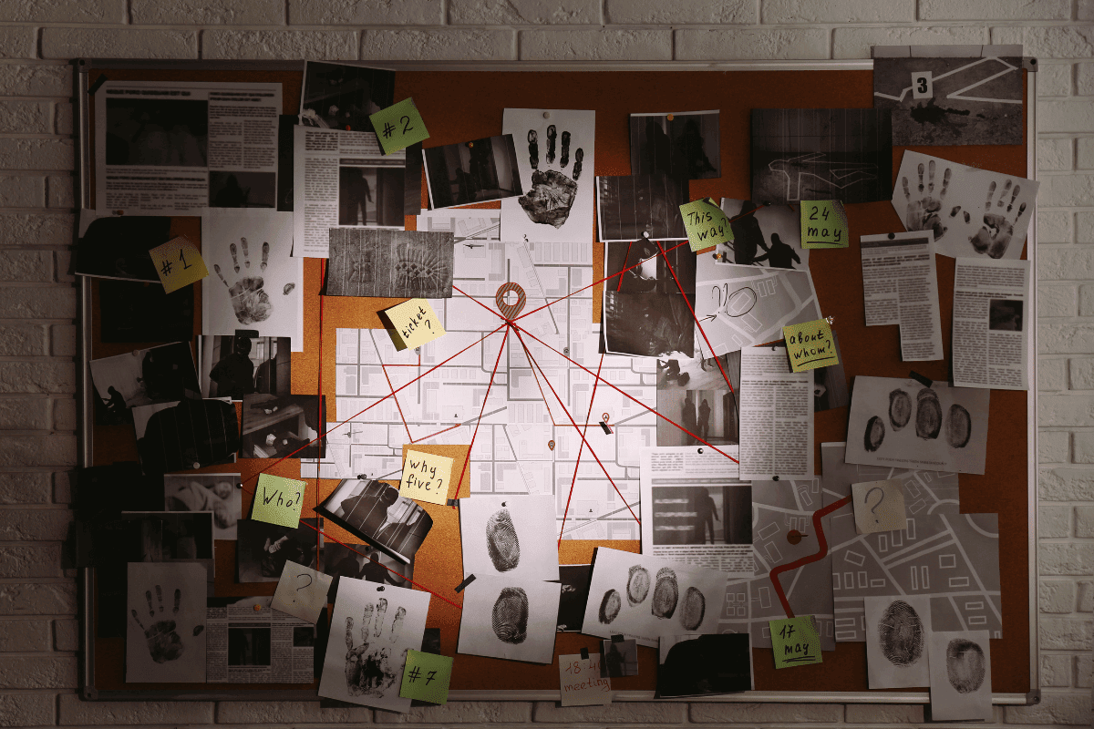 Image of a cork board being used in an investigation