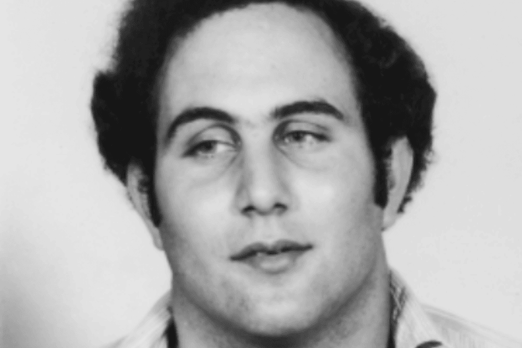 Image of a booking photo of serial killer David Berkowitz
