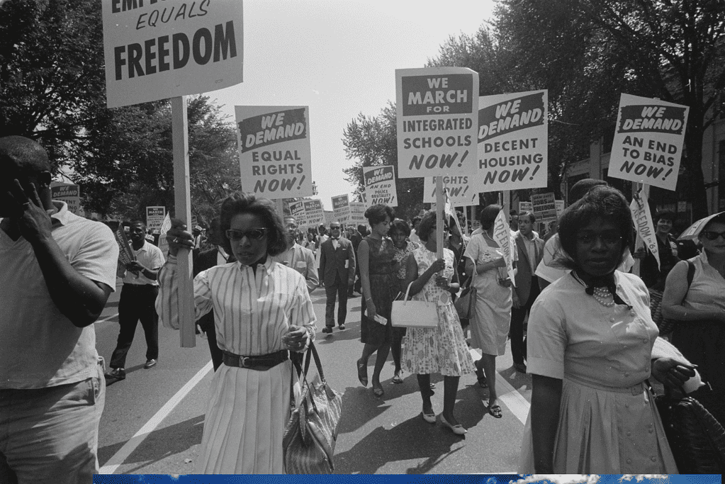 Image of protestors on the street during a march for civil rights