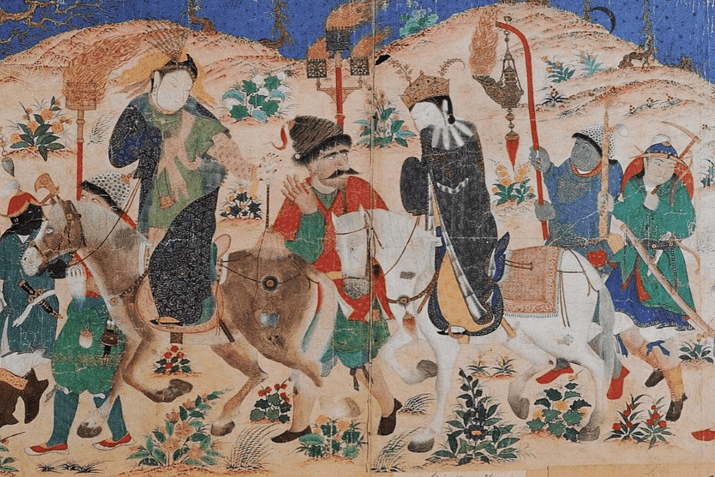 Image of men on horseback from the Timurid Empire era in Central Asia