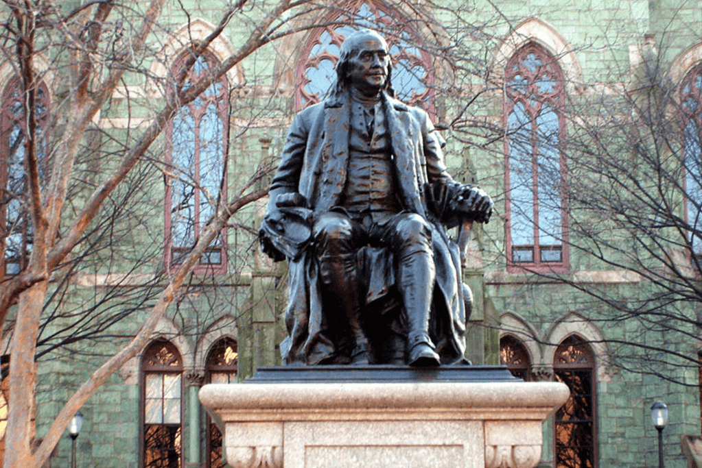 Image of a statue of Ben Franklin on the campus of the University of Pennsylvania.