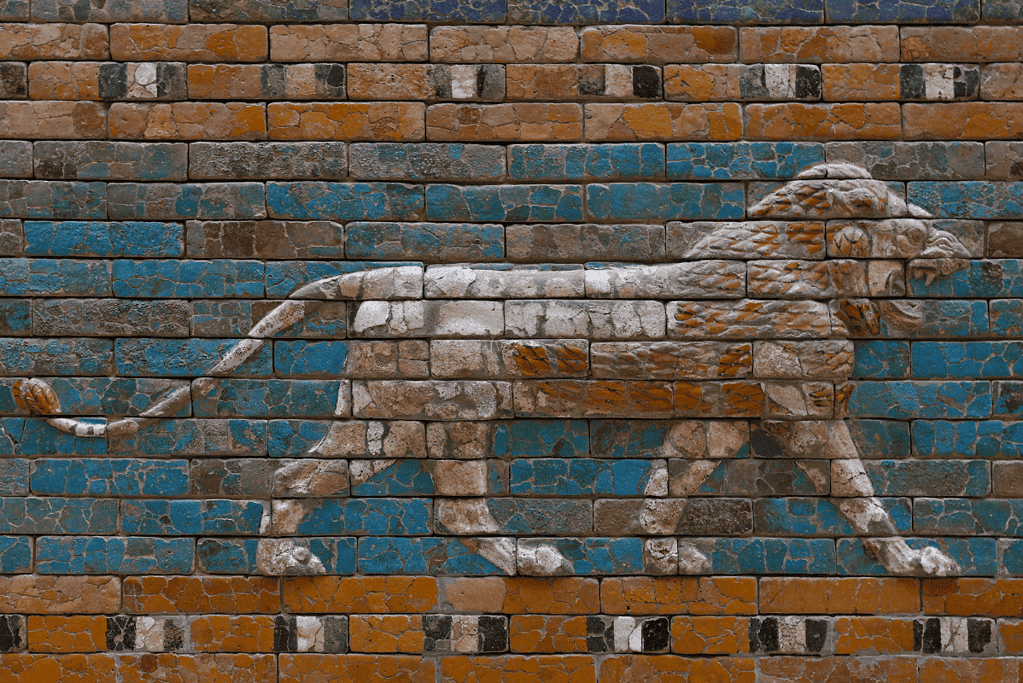 Image of an ancient Mesopotamian wall relief of a lion