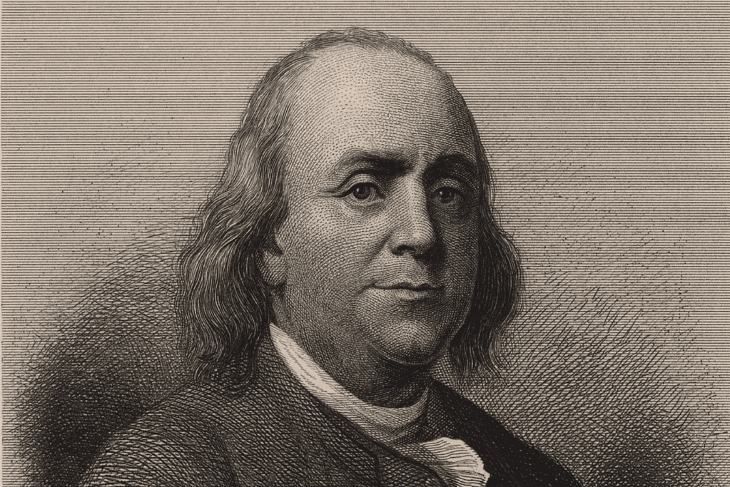 Image of an engraving of scientist, inventor, and statesman, Benjamin Franklin