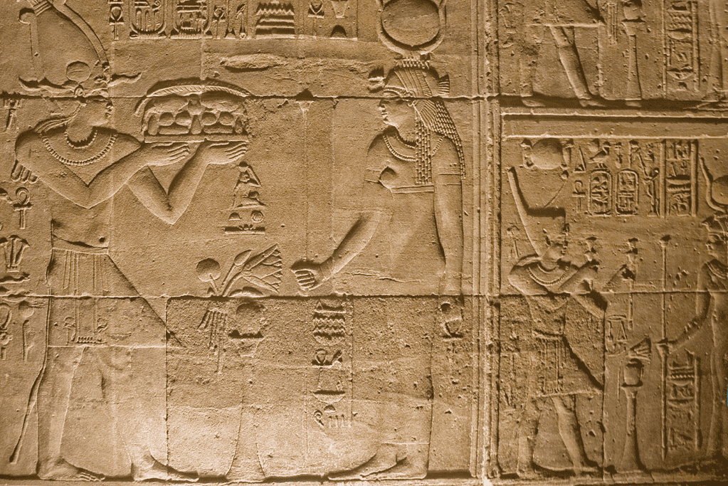 Image of a temple relief of the Egyptian goddess Isis