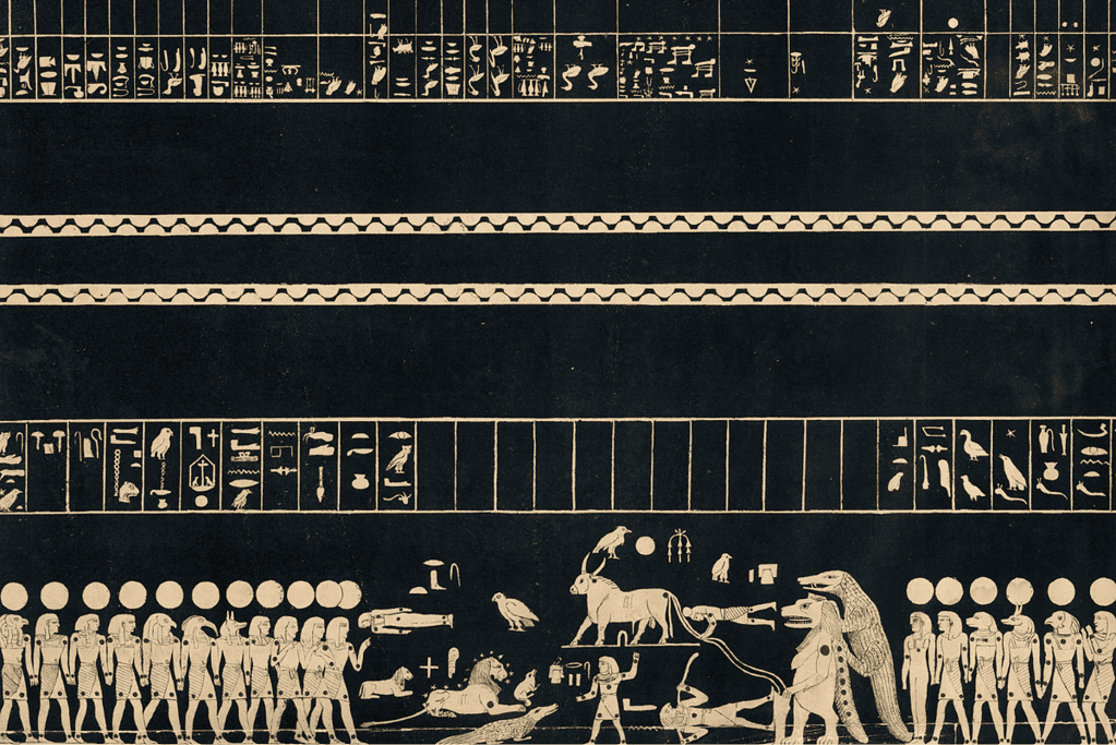 Image of an ancient Egyptian zodiac displaying various gods and goddesses