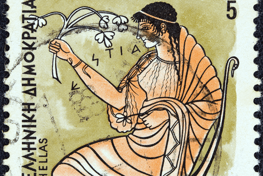 Image of the greek goddess hestia on a postage stamp