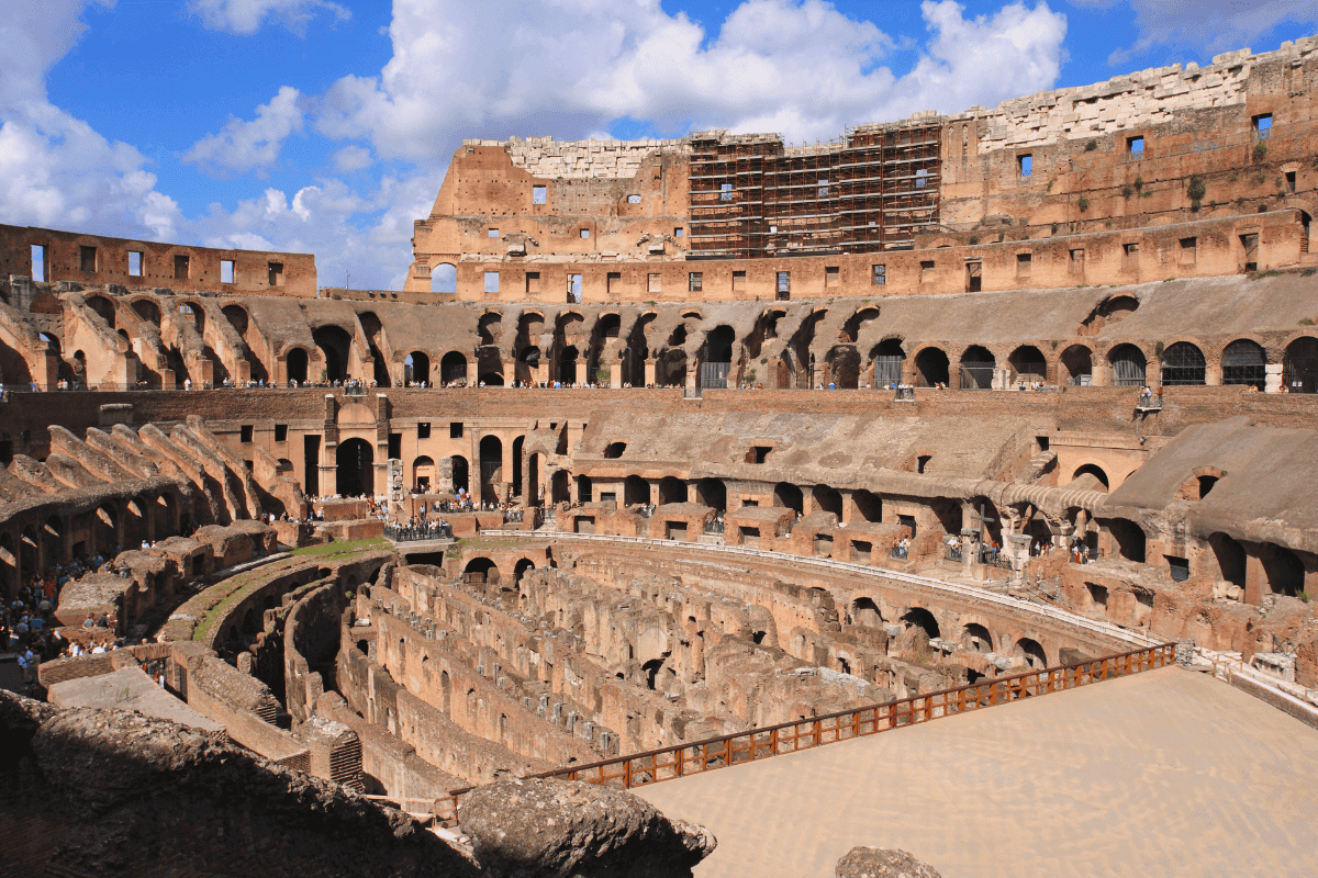 Image of the interior of the colosseum in Rome, Italy