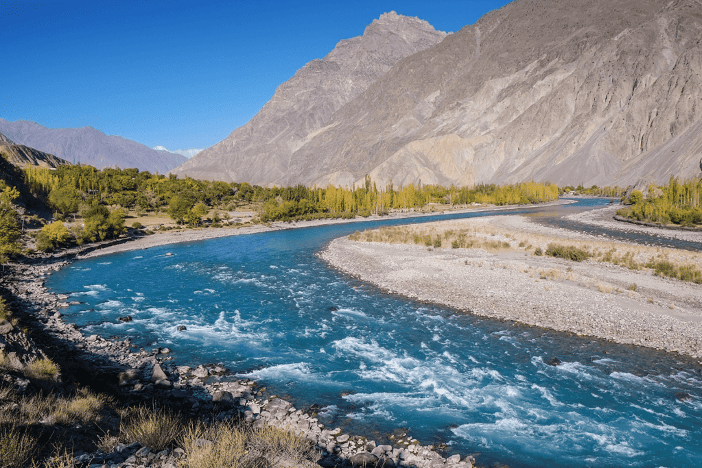 Image of a river in the Indus valley in Pakistan, home of one of the great mysteries of histort, the disappearance of the Indus River Valley civilization
