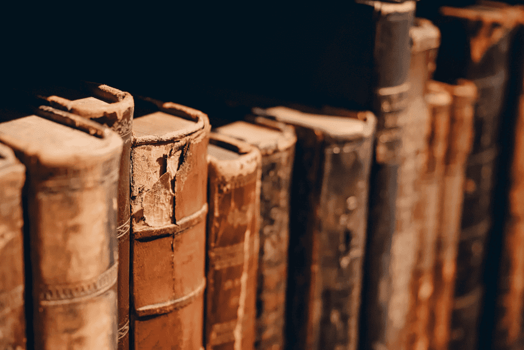 Image of old books possibly containing information on great historical mysteries