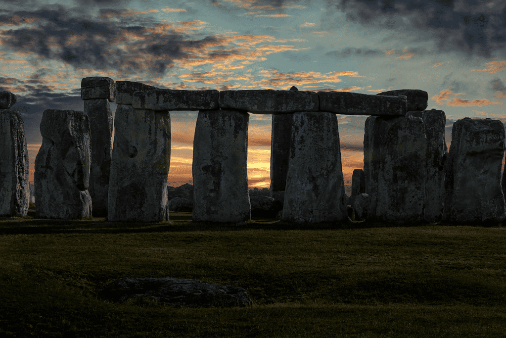 Image of one of the great mysteries of history, Stonehenge, on the Salisbury Plain in England