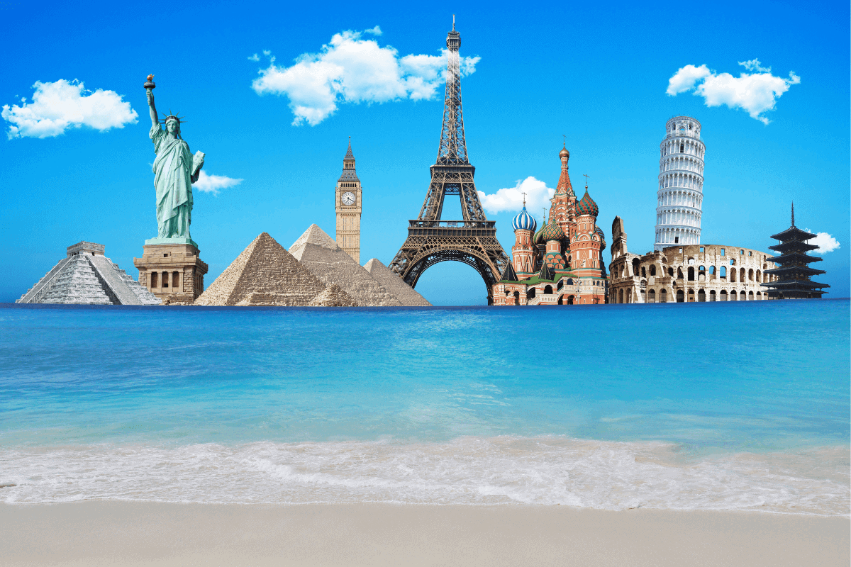 Image of a few of the new seven wonders of the world with other famous landmarks mixed in