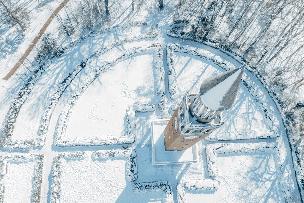 Image of a clock tower from above at the University of North Carolina Chapel Hill