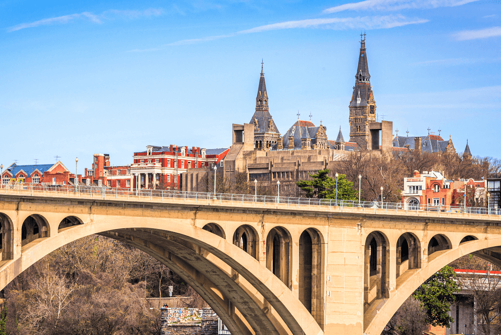 Image of Georgetown University from across the Potomac for a blog post covering the oldest US colleges and universities.