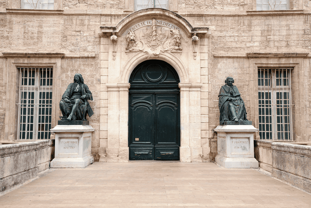 Image of the medical school entrance at the University of Montpellier in France