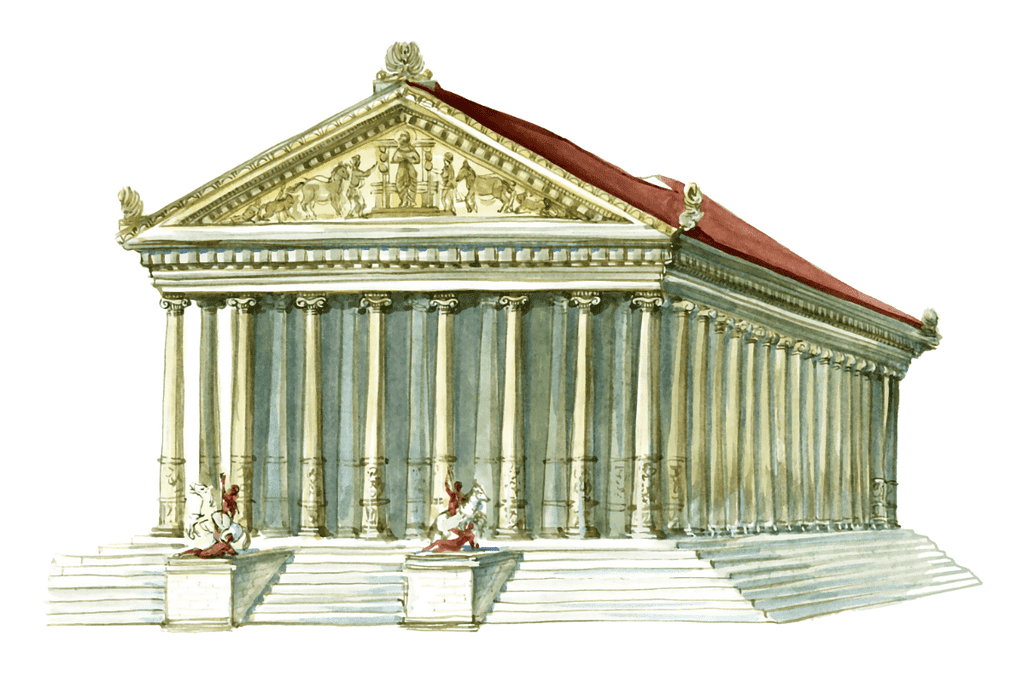 Image of an artist's rendition of one of the seven wonders of the ancient world, the Temple of Artemis at Ephesus