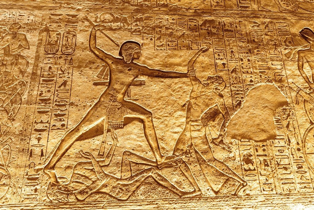 Image of an interior wall at the Abu Simbel temple in Aswan