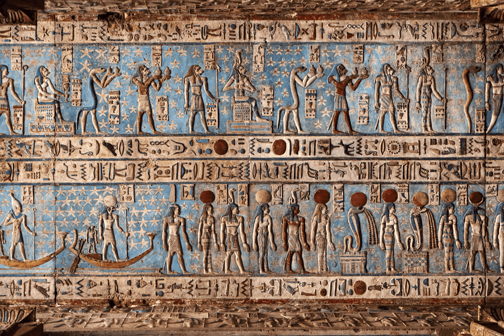 Image of a bas wall relief inside the Temple of Dendera