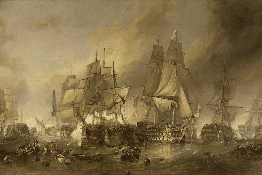 Image of a painting of the Battle of Trafalgar