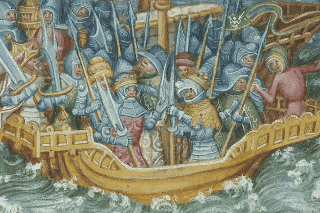 Image of a painting of Viking, Ivar the Boneless, in battle