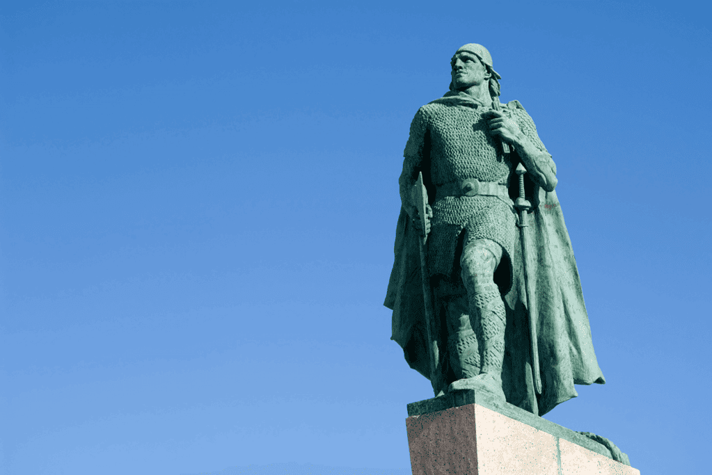 Image of a statue of Leif Erikson, in Hallgrímskirkj, near Reykjavík, Iceland
