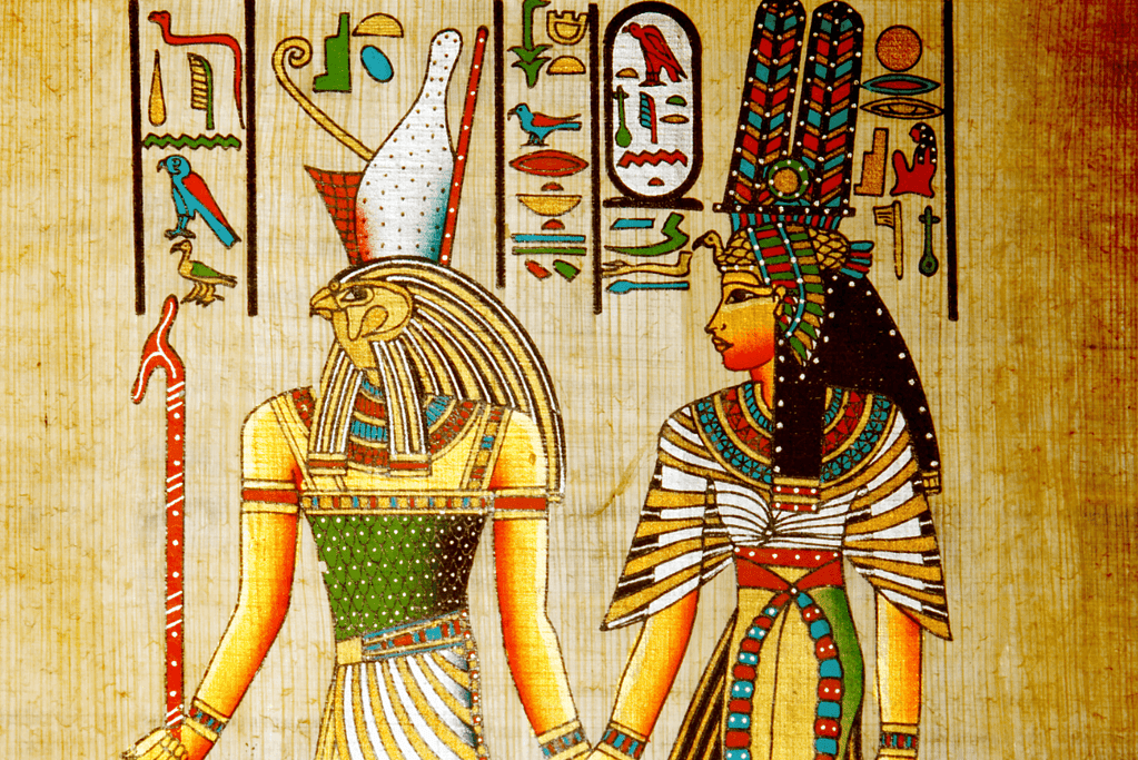 Image of a papyrus illustration featuring Cleopatra VII.