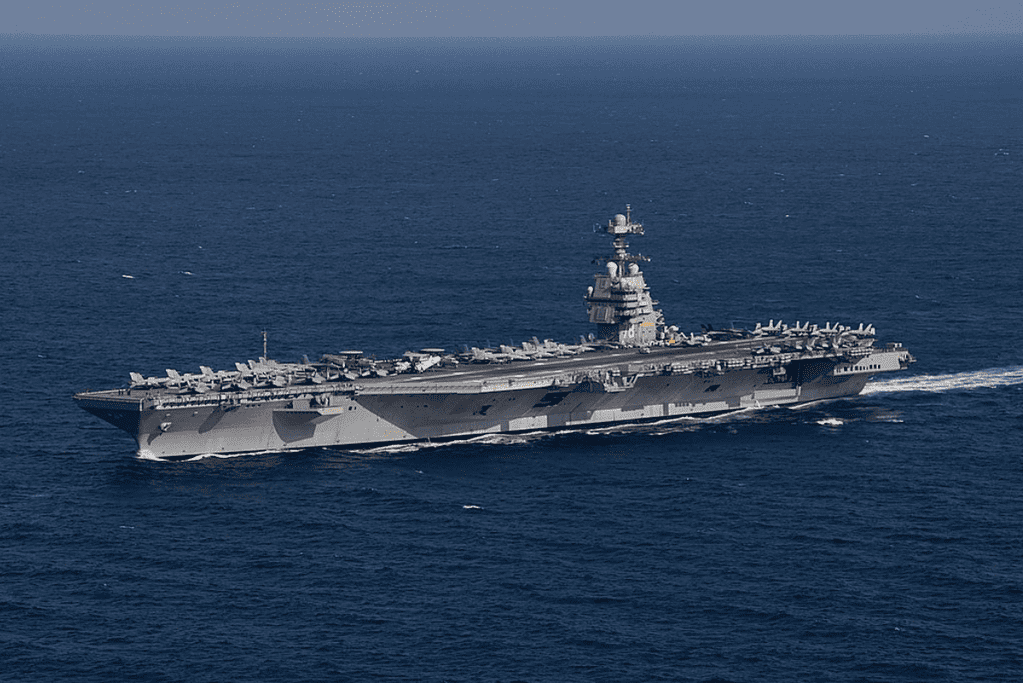 Image of the USS Gerald R. Ford, one of the larges warships ever built
