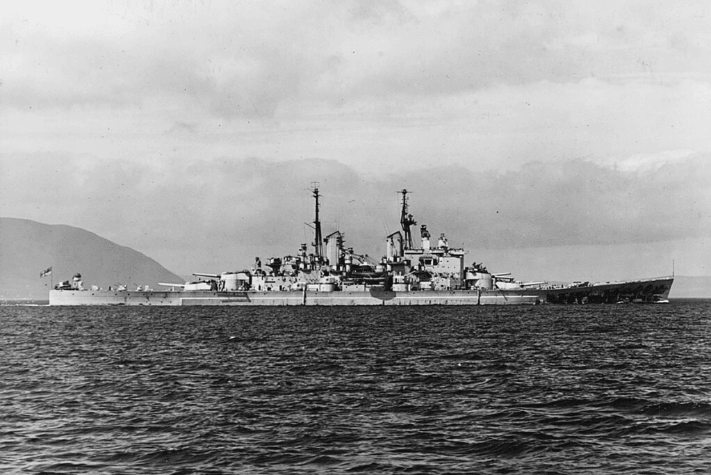 Image of one of the largest warships ever built, Britain's HMS Vanguard