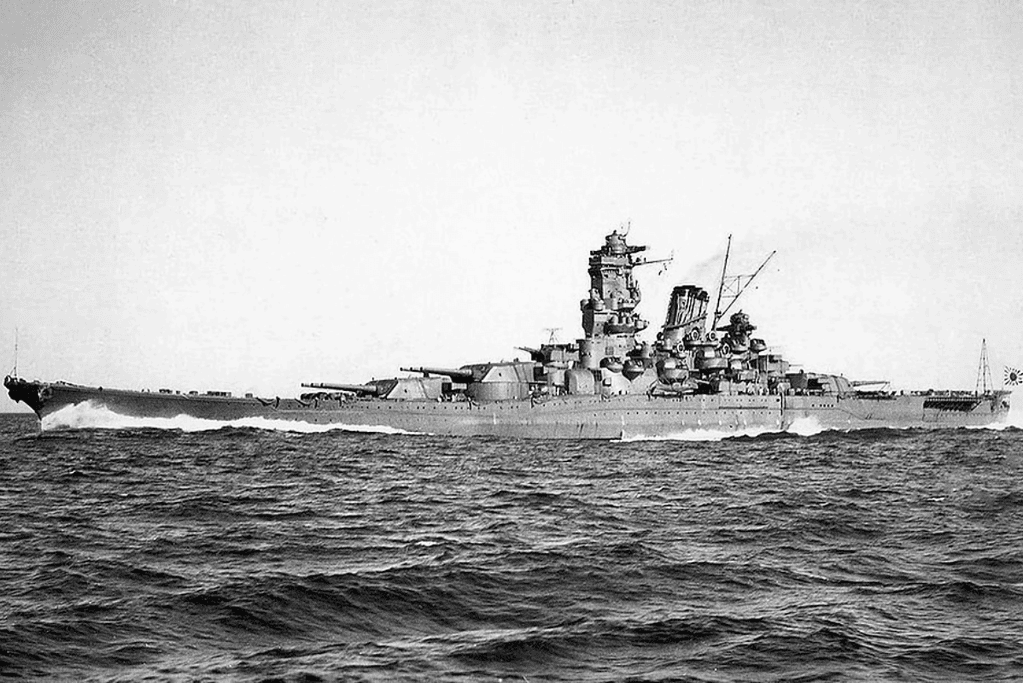 Image of the largest warship ever built by the Japanese empire, the battleship Yamato