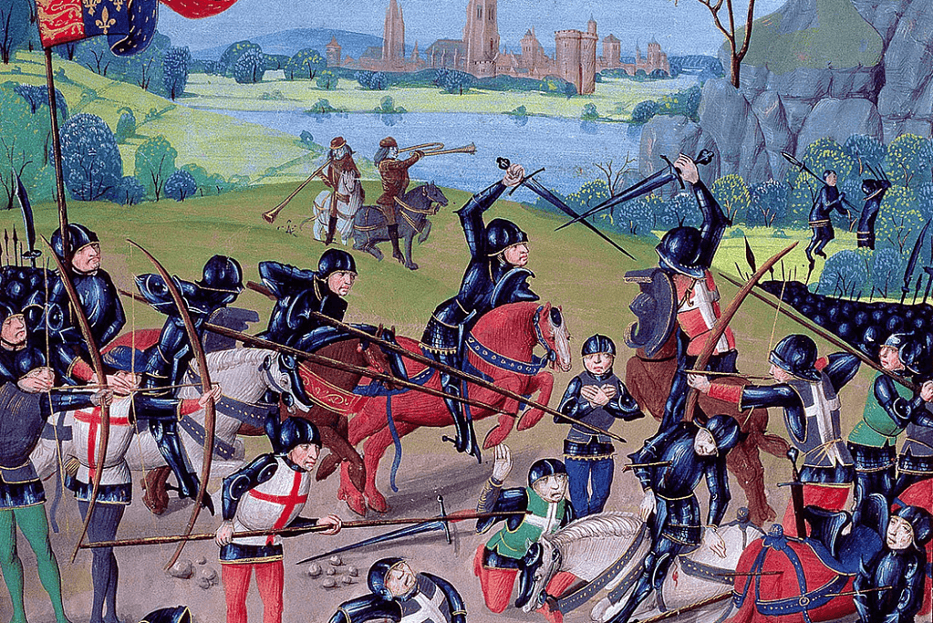 Image of an artist's depiction of one of the most famous battles in history, the Battle of Agincourt, in 1415