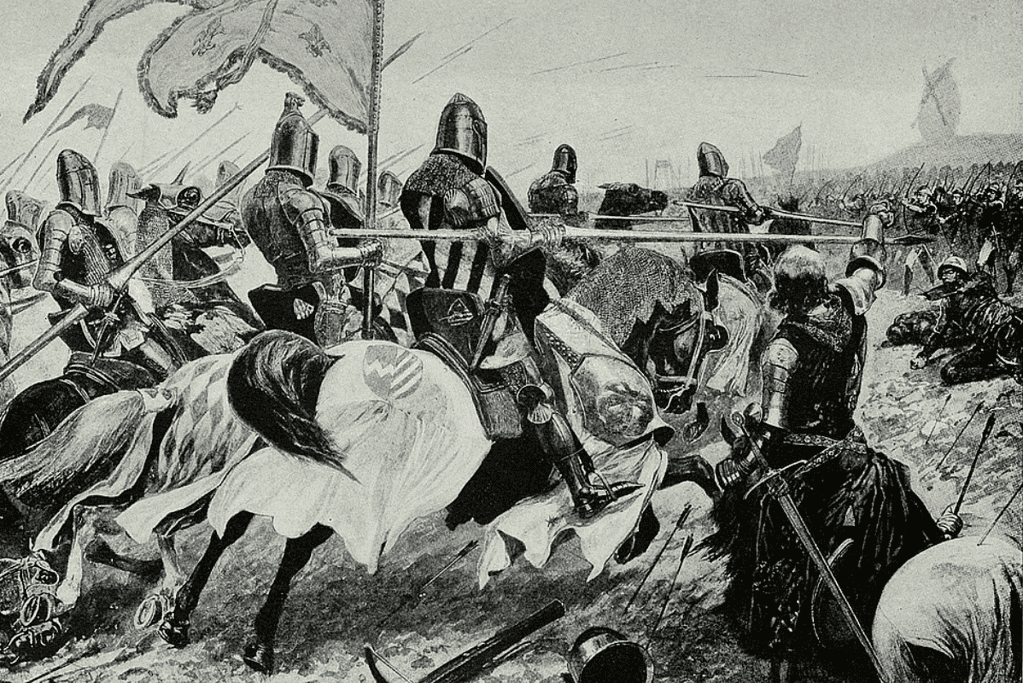 Image of an artist's depiction of the 1346 Battle of Crecy in France