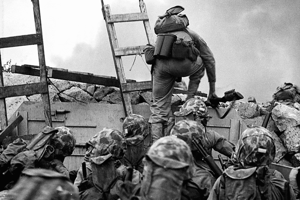 Image of U.S. Marines scaling a seawall at the Battle of Inchon