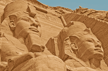 Image of two statues of great pharaohs of ancient Egypt