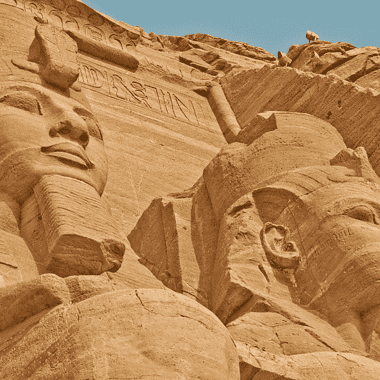 Image of two statues of great pharaohs of ancient Egypt