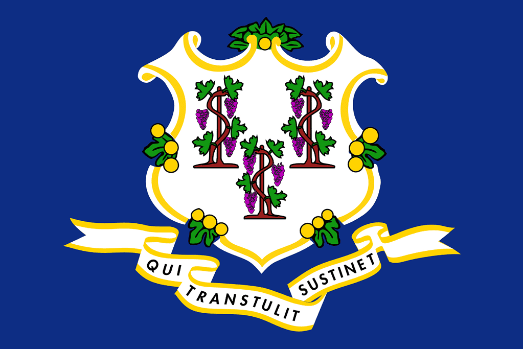 Image of the state flag of Connecticut, a state with one presidential birthplace