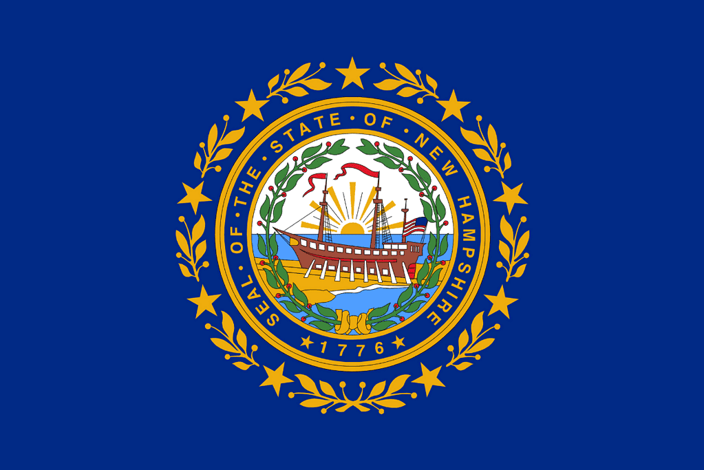 Image of the state flag of New Hampshire, a state with one presidential birthplace