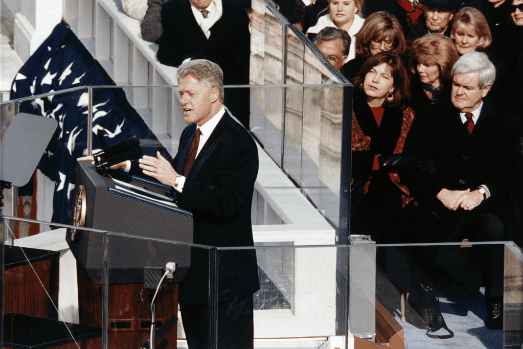 Image of U.S. President Bill Clinton delivering his inaugural address