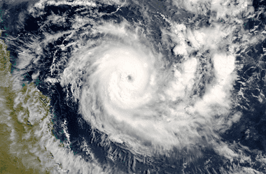 Image of a cyclone from above, one of the causes of the worst natural disasters in history