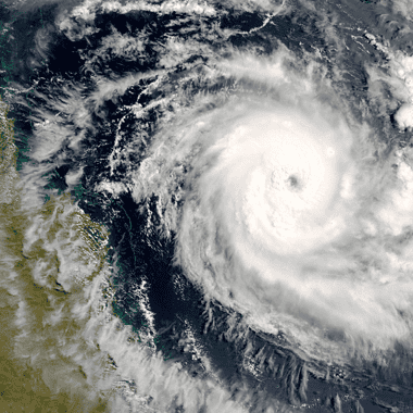 Image of a cyclone from above, one of the causes of the worst natural disasters in history