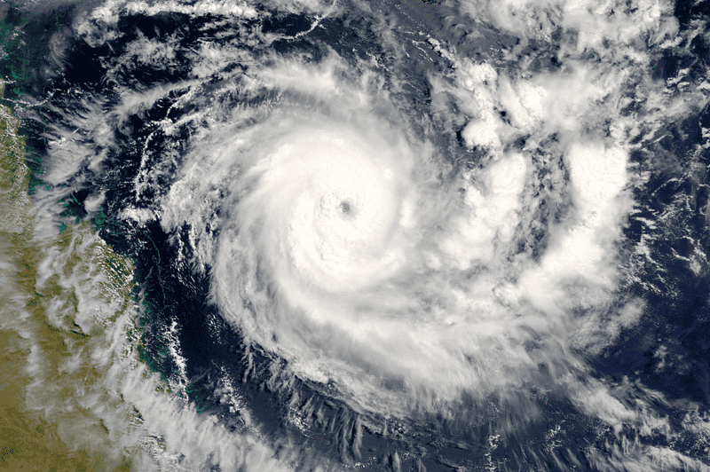 Image of a cyclone from above, one of the causes of the worst natural disasters in history