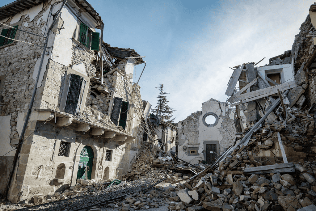 Image of a the aftermath of a 2016 earthquake in Lazio, Italy.