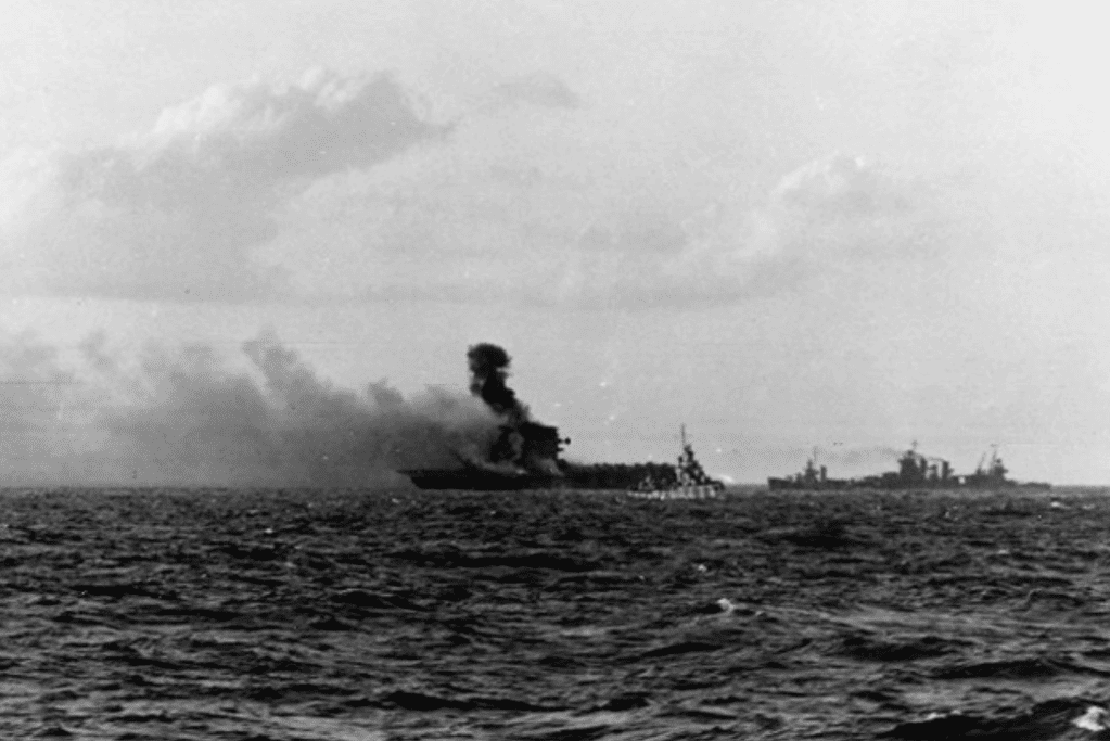 Image of the USS Lexington during the Battle of Coral Sea