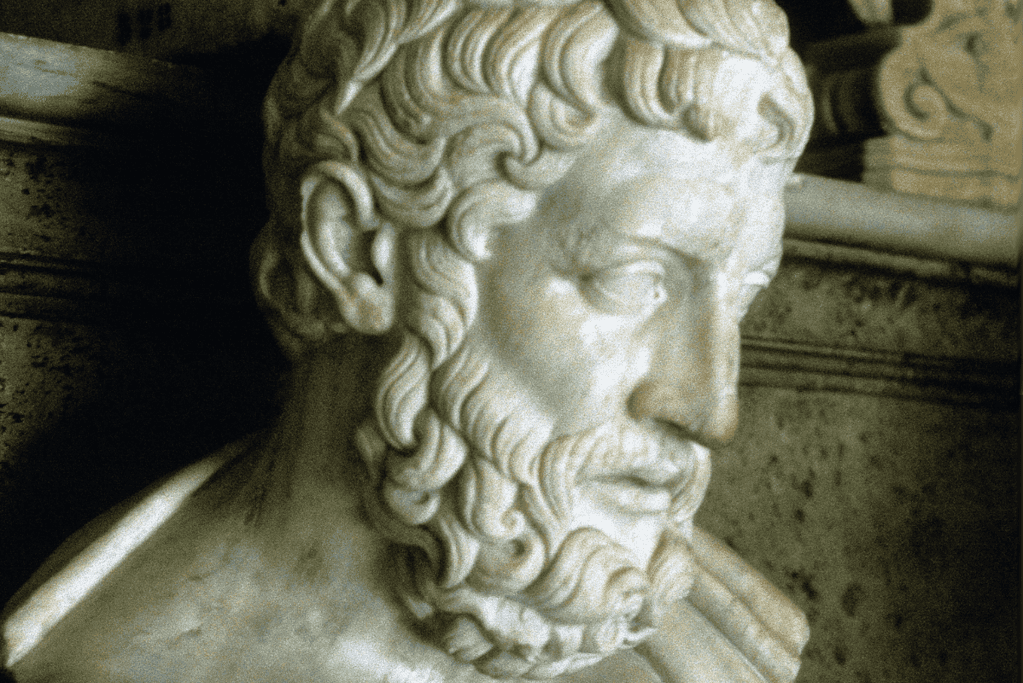 The ancient Greek philosopher Epicurus Image of a stone bust of the ancient Greek philosopher Epicurus.