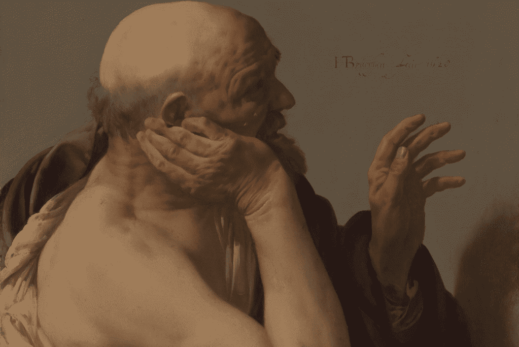 The philosopher Heraclitus Image of an oil painting depicting Heraclitus in thoughtful expression.