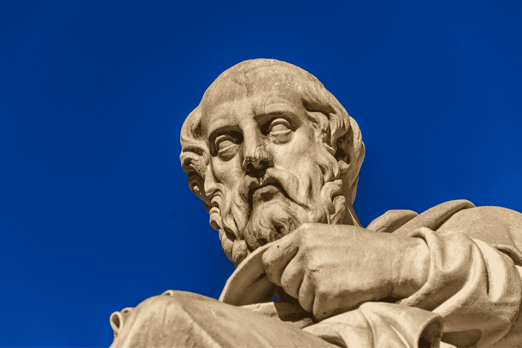 The philosopher Plato Image of a stone statue of Plato in classical Greek attire