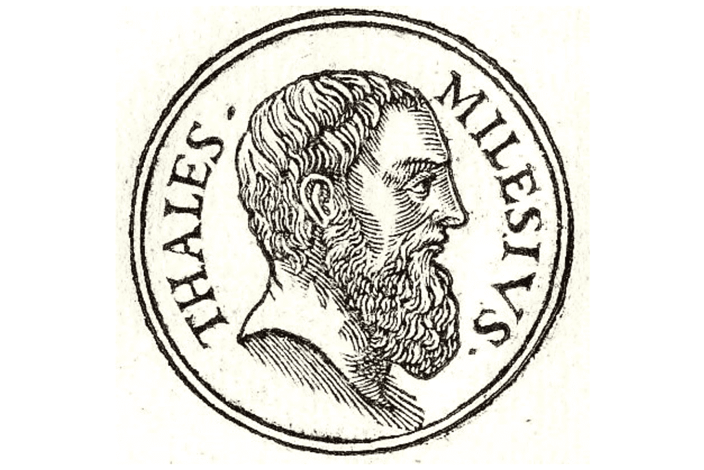 Ancient Greek philosopher Thales of Miletus Image of a profile drawing of Thales of Miletus
