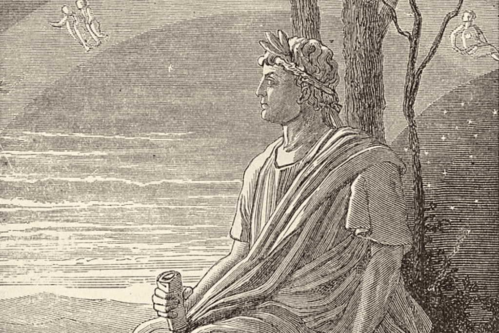Image of Hipparchus, one of the famous astronomers, captured in a moment of deep thought with the heavens above.