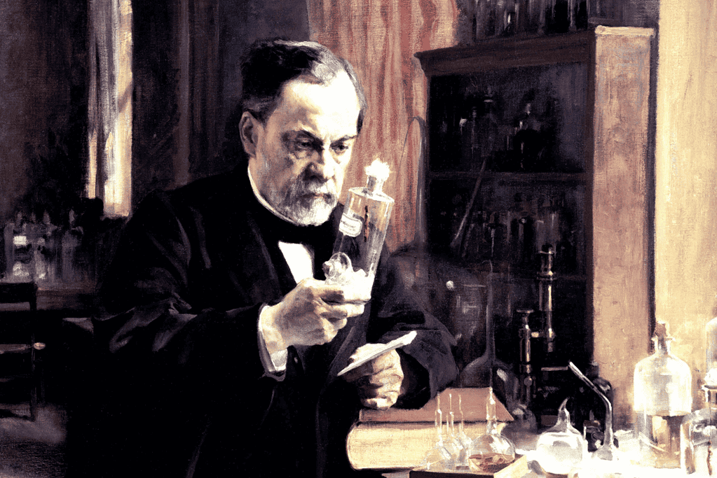 Image of renowned scientist Louis Pasteur working in his lab.