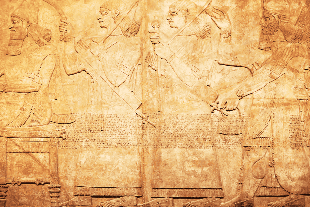 Image of a bas relief of a scene from Mesopotamian mythology