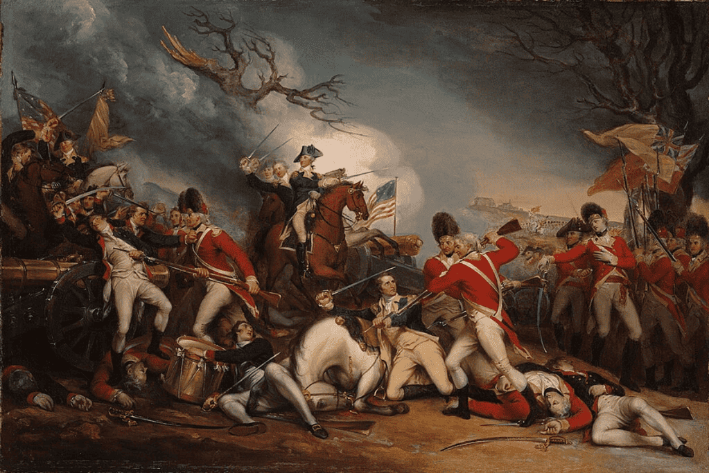 Image of a painting depicting the intense fighting in one of the most historically significant battles of the American Revolution, the Battle of Princeton